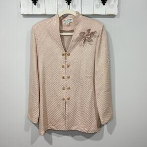 St John Evening Marie Gray Pink Sequin Knit Jacket Blazer Size 12